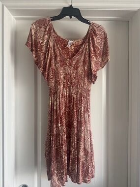 Women's Rust Floral Smocked Waist Dress